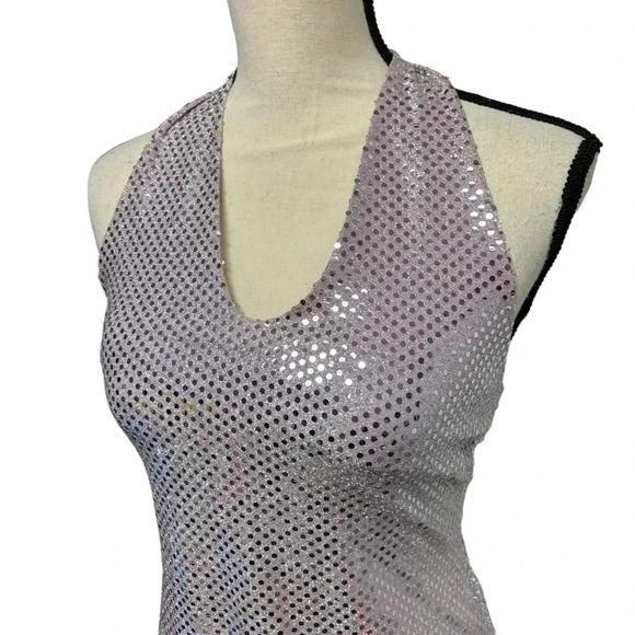 Vintage Joule Silver Foil Mini Halter Dress - Picture 3 of 10